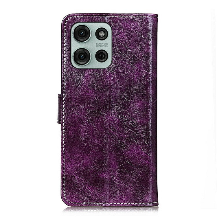 For Motorola Moto G75 5G Leather Case Wallet Phone Cover Crazy Horse Texture - Purple