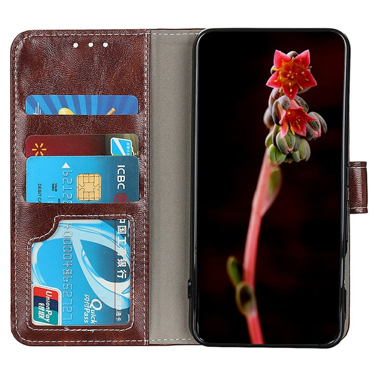 For Motorola Moto G75 5G Leather Case Wallet Phone Cover Crazy Horse Texture - Brown