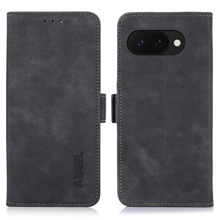 ABEEL For Google Pixel 9a Wallet Phone Case Retro Leather Flip Cover with Stand - Black