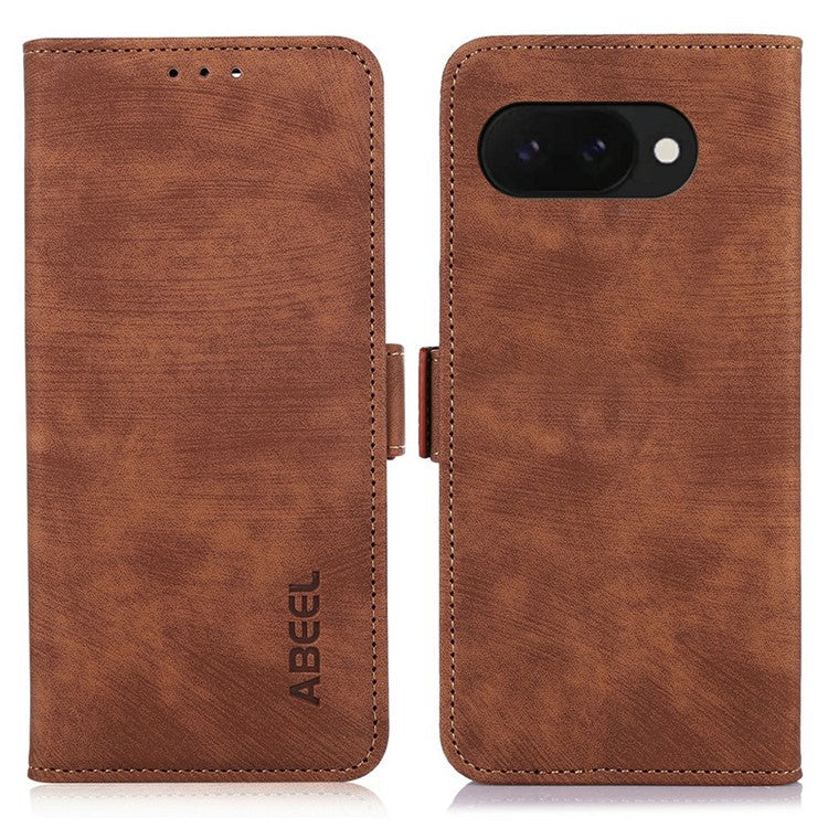 ABEEL For Google Pixel 9a Wallet Phone Case Retro Leather Flip Cover with Stand - Brown