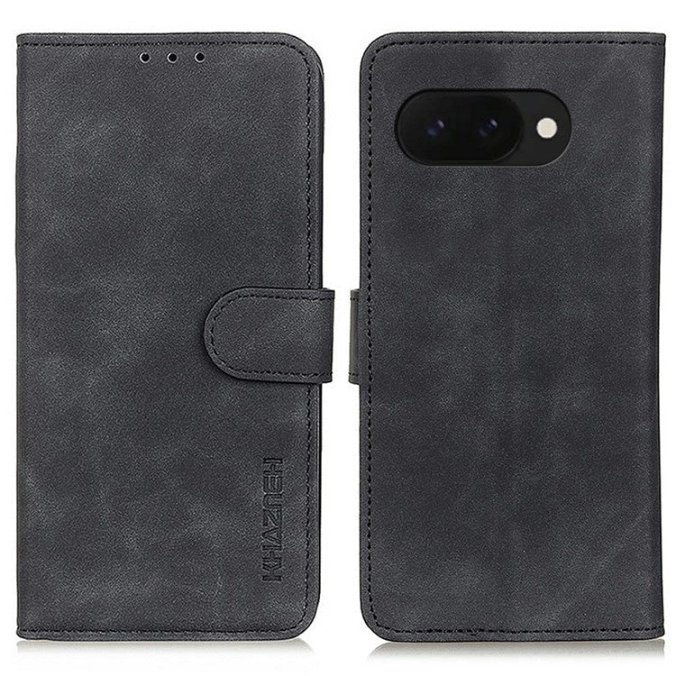 KHAZNEH For Google Pixel 9a Case PU Leather Retro Texture Phone Cover - Black