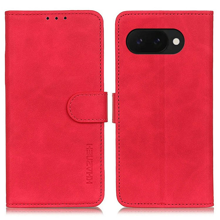 KHAZNEH For Google Pixel 9a Case PU Leather Retro Texture Phone Cover - Red