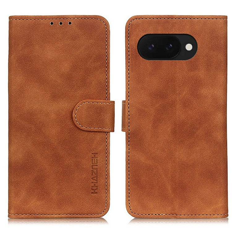 KHAZNEH For Google Pixel 9a Case PU Leather Retro Texture Phone Cover - Brown