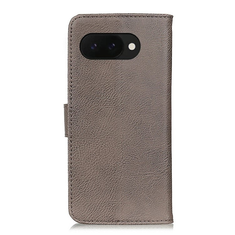 KHAZNEH For Google Pixel 9a Wallet Case Cowhide Texture Leather Flip Phone Cover - Khaki