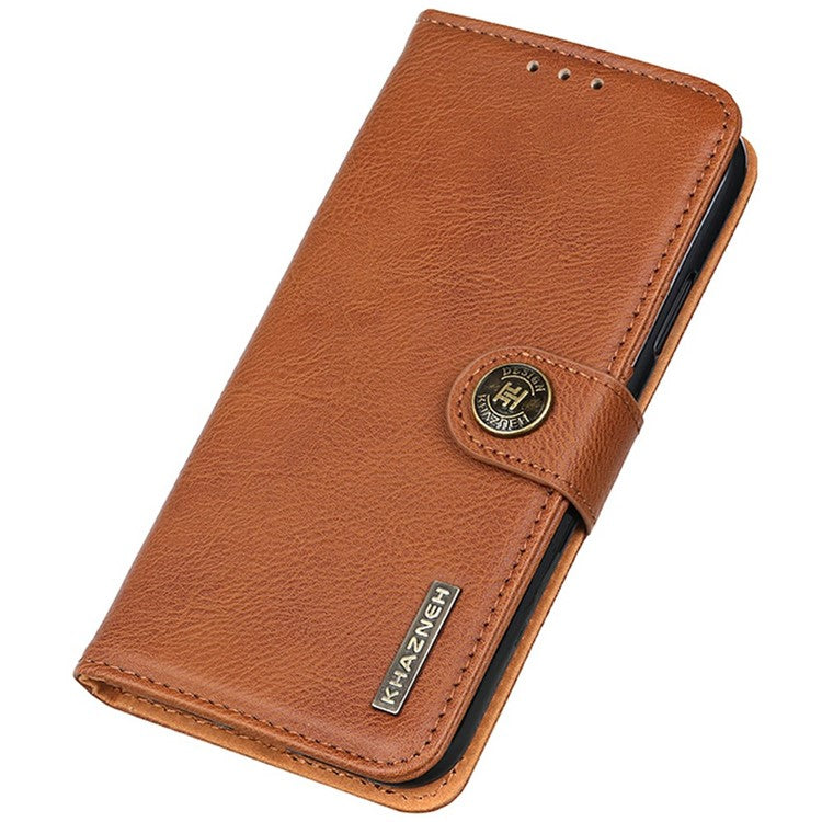 KHAZNEH For Google Pixel 9a Wallet Case Cowhide Texture Leather Flip Phone Cover - Brown