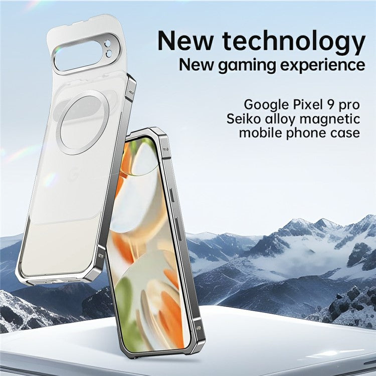 For Google Pixel 9 Case Compatible with MagSafe Hard PC Metal Frame Frosted Phone Back Cover - Black