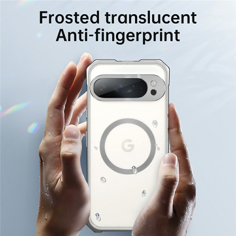 For Google Pixel 9 Case Compatible with MagSafe Hard PC Metal Frame Frosted Phone Back Cover - Titanium Grey