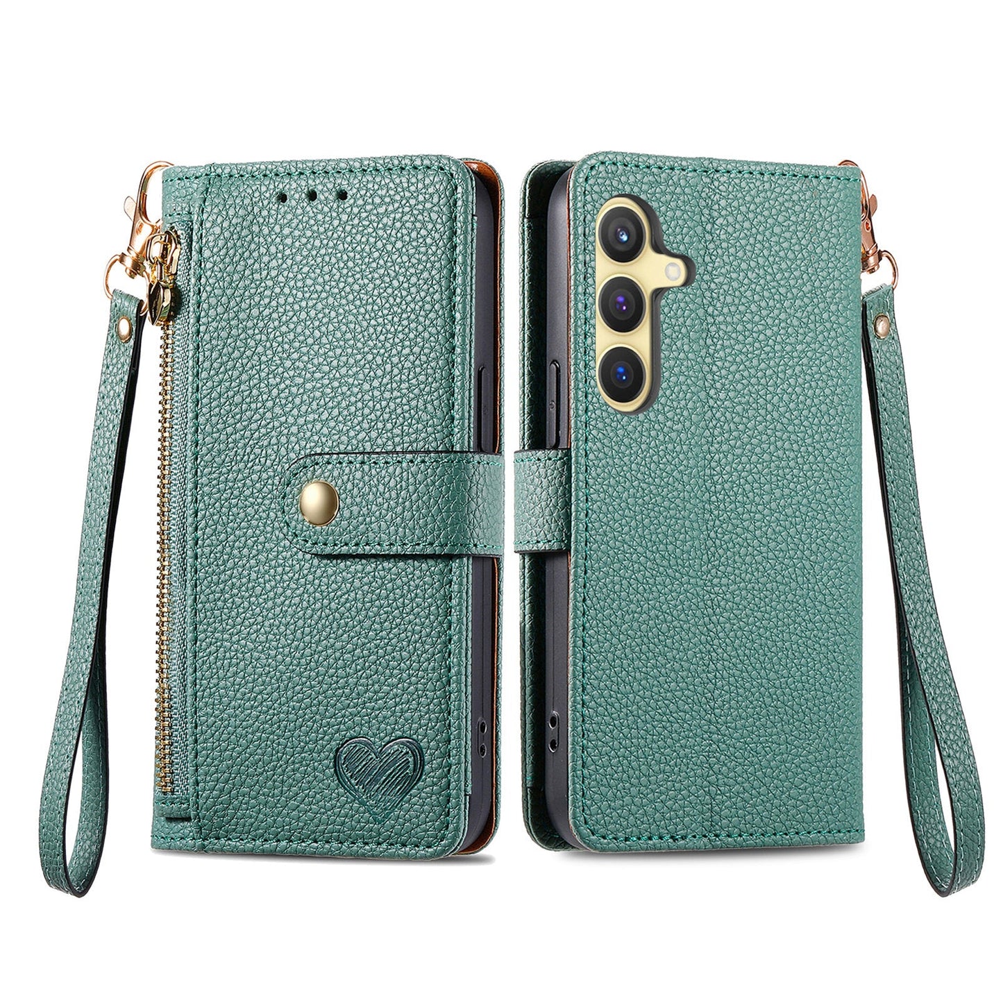For Samsung Galaxy S25+ Case RFID Blocking Zipper Pocket Leather Wallet Phone Cover - Green