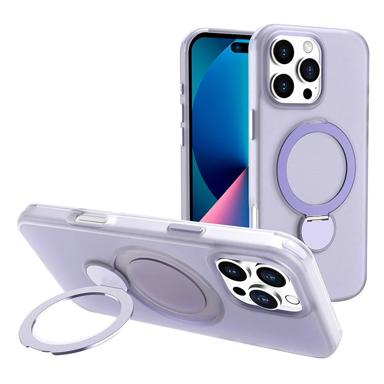 For iPhone 16 Pro Magnetic Case TPU+PC Phone Cover with Kickstand - Purple