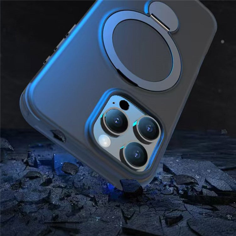 For iPhone 16 Pro Magnetic Case TPU+PC Phone Cover with Kickstand - Purple