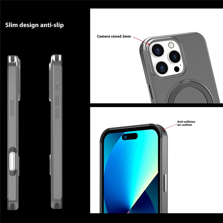 For iPhone 16 Pro Magnetic Case TPU+PC Phone Cover with Kickstand - Purple