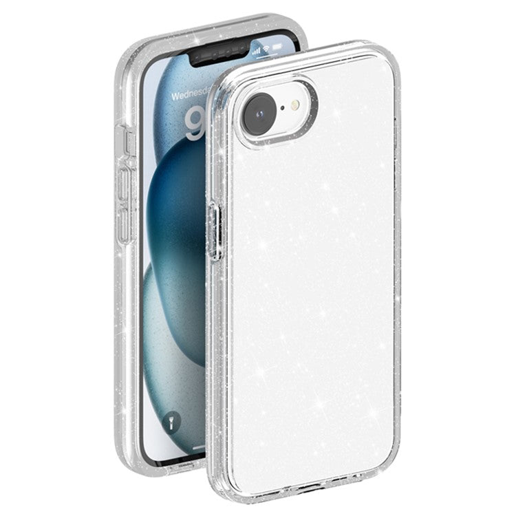 For iPhone SE (2025) Case Compatible with MagSafe Shockproof TPU+PC Glitter Back Cover - White