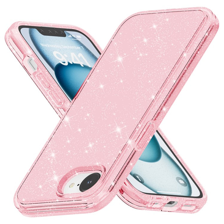 For iPhone 16e Case Thickened Shockproof TPU + PC Glitter Back Cover - Pink