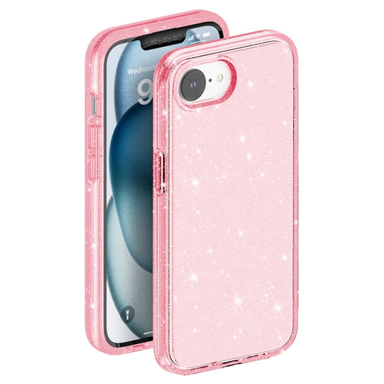 For iPhone 16e Case Thickened Shockproof TPU + PC Glitter Back Cover - Pink