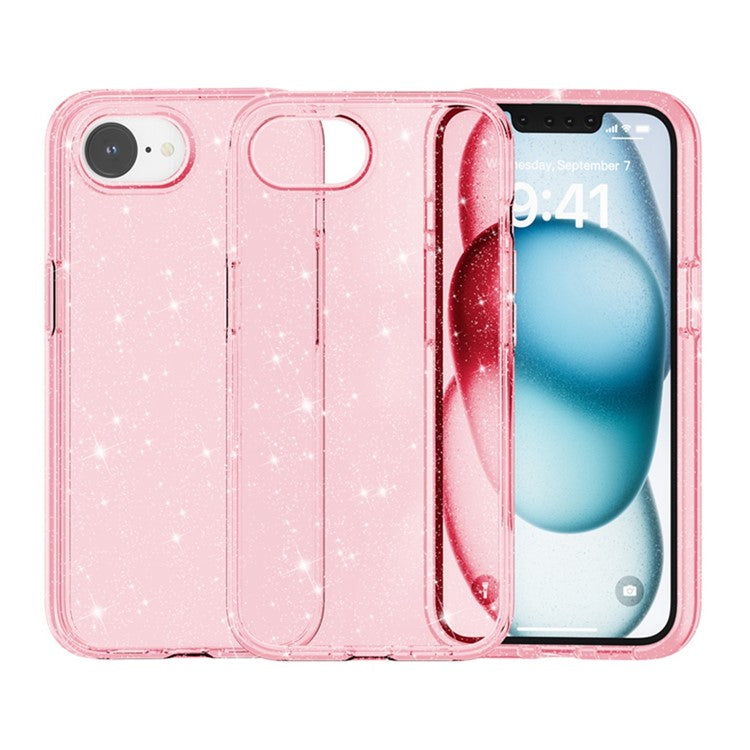 For iPhone 16e Case Thickened Shockproof TPU + PC Glitter Back Cover - Pink
