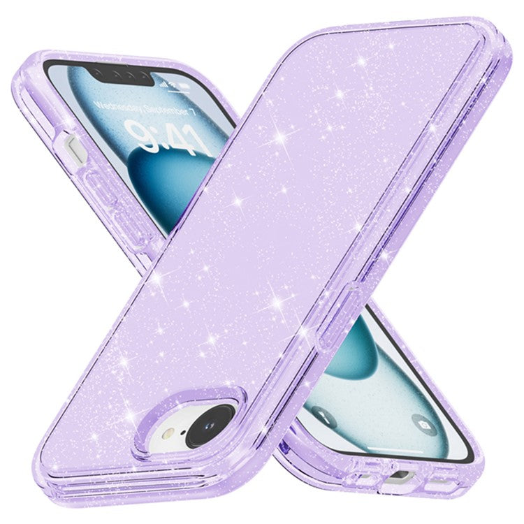 For iPhone 16e Case Thickened Shockproof TPU + PC Glitter Back Cover - Purple