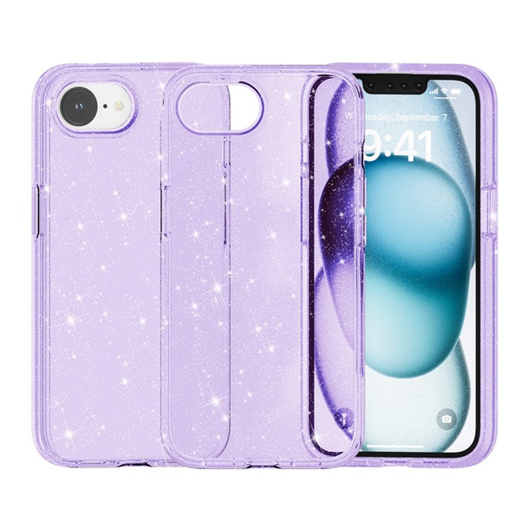 For iPhone 16e Case Thickened Shockproof TPU + PC Glitter Back Cover - Purple