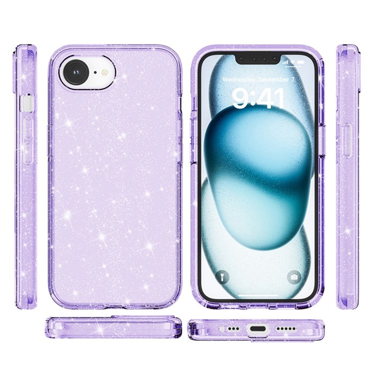 For iPhone 16e Case Thickened Shockproof TPU + PC Glitter Back Cover - Purple