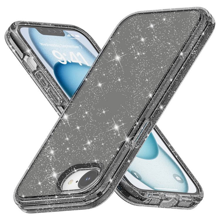For iPhone SE (2025) Case Compatible with MagSafe Shockproof TPU+PC Glitter Back Cover - Black