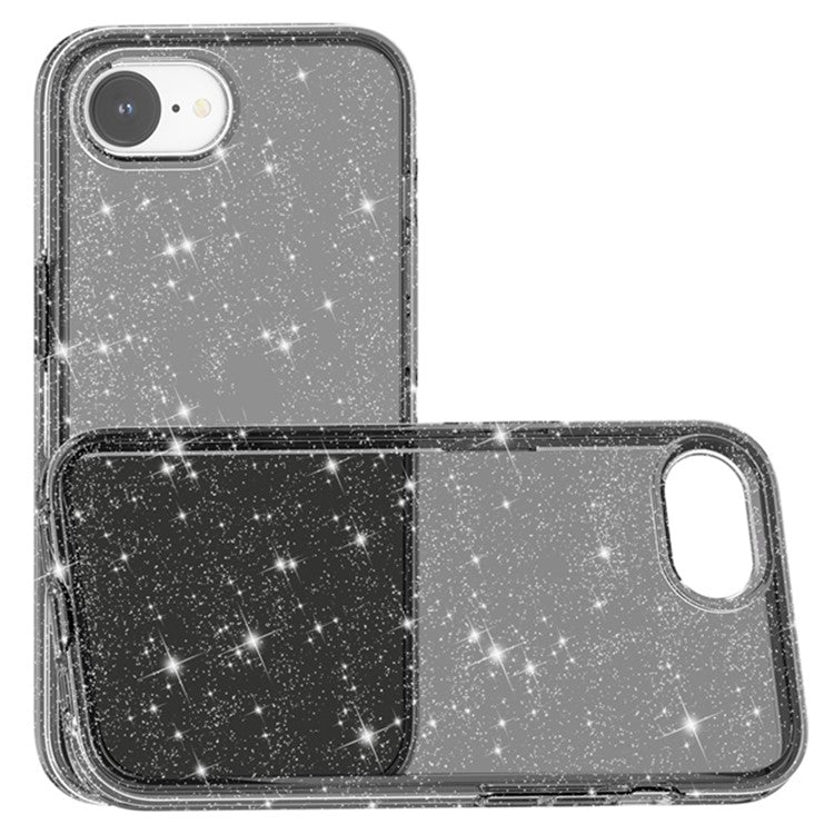 For iPhone 16e Case Thickened Shockproof TPU + PC Glitter Back Cover - Black