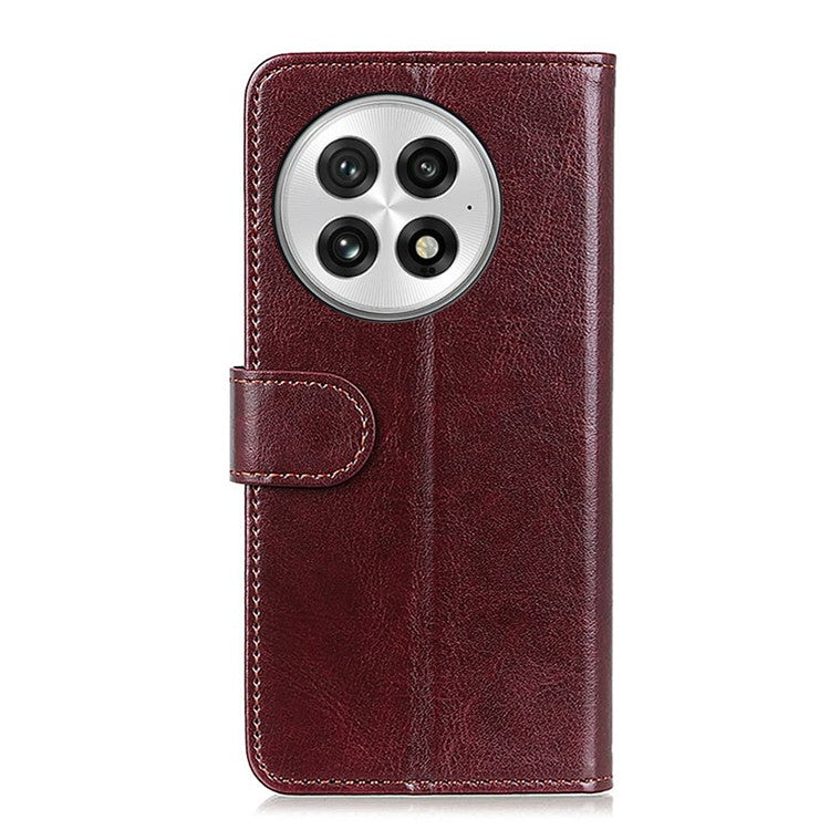 For OnePlus 13 Case Crazy Horse Texture PU Leather Phone Stand Cover - Brown