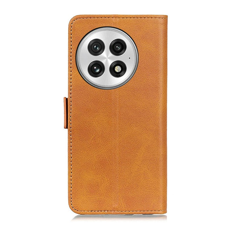 For OnePlus 13 Case Stand Cowhide Texture PU Leather Phone Cover - Yellow