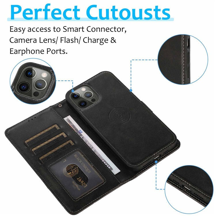 For iPhone 16 Pro Case Magnetic Detachable 2-in-1 Wallet Stand PU Leather Phone Cover - Rose Gold