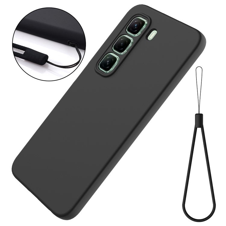 For Infinix Hot 50 Pro 4G Case Liquid Silicone Anti-Scratch Phone Cover with Hand Strap - Black