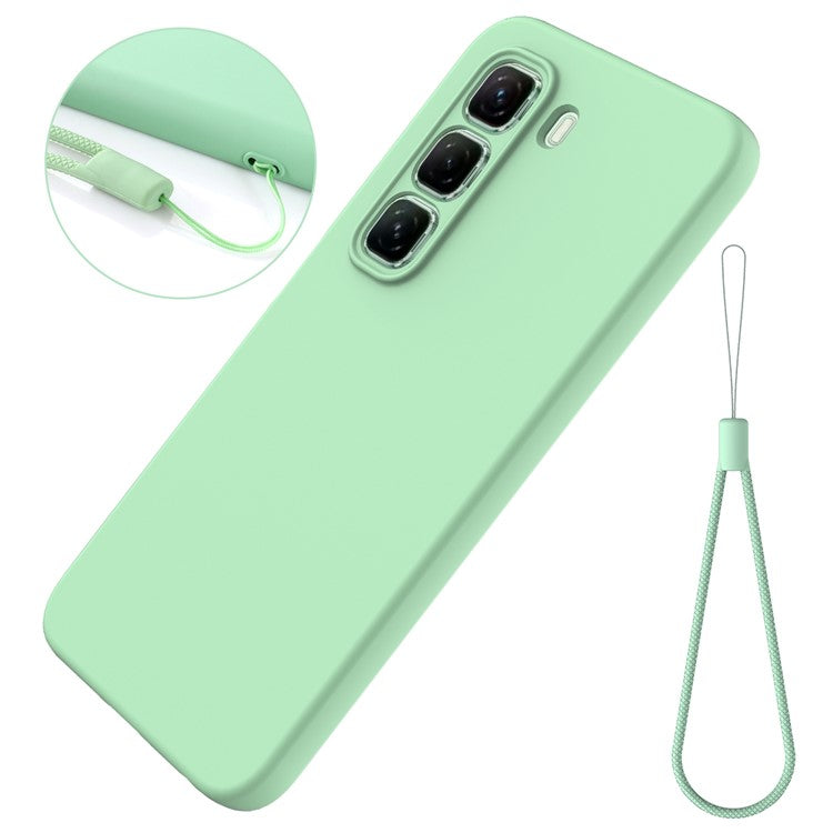 For Infinix Hot 50 Pro 4G Case Liquid Silicone Anti-Scratch Phone Cover with Hand Strap - Green