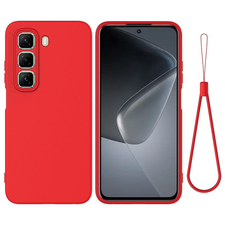 For Infinix Hot 50 Pro 4G Case Liquid Silicone Anti-Scratch Phone Cover with Hand Strap - Red