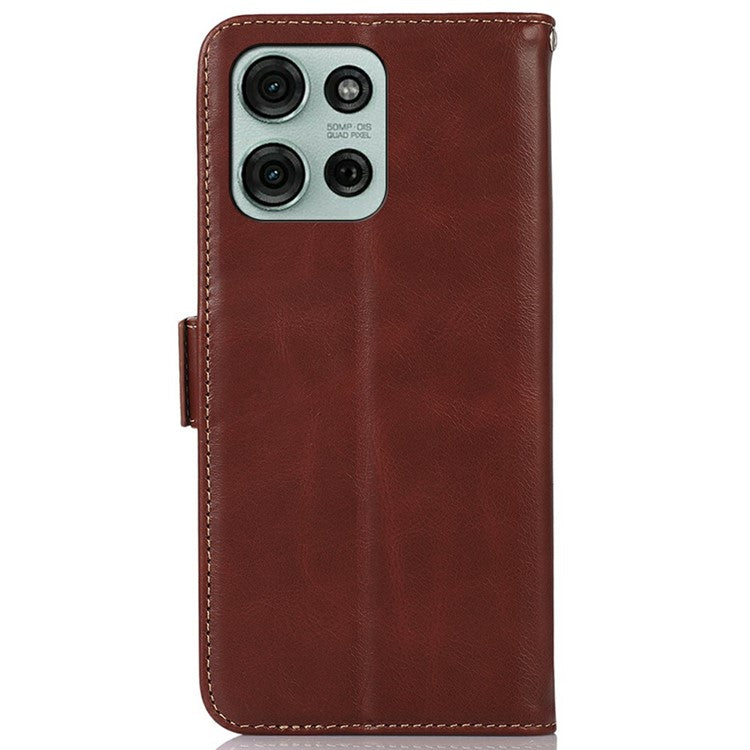 For Motorola Moto G75 5G Case RFID Blocking Genuine Cow Leather Wallet Phone Cover - Brown