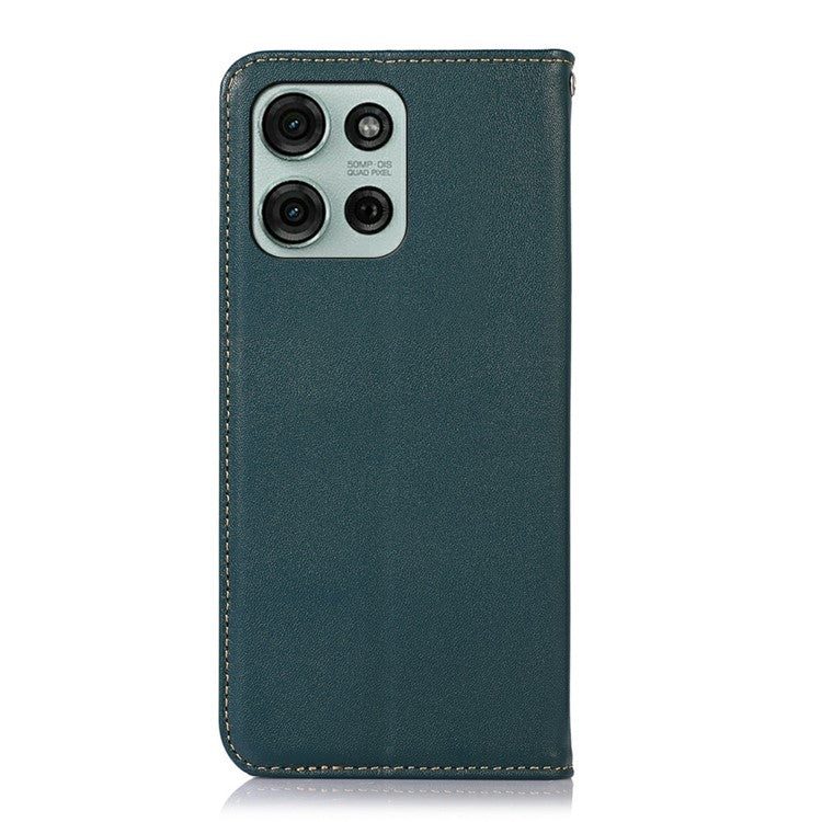KHAZNEH For Motorola Moto G75 5G Case Genuine Cow Leather Wallet Phone Cover Nappa Texture - Green