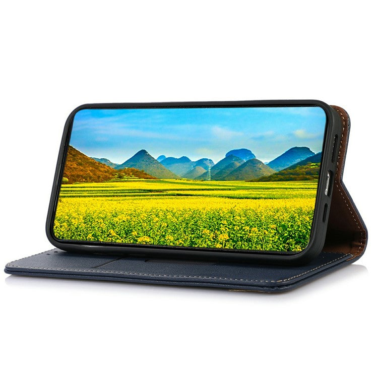 KHAZNEH For Motorola Moto G75 5G Case Genuine Cow Leather Wallet Phone Cover Nappa Texture - Blue