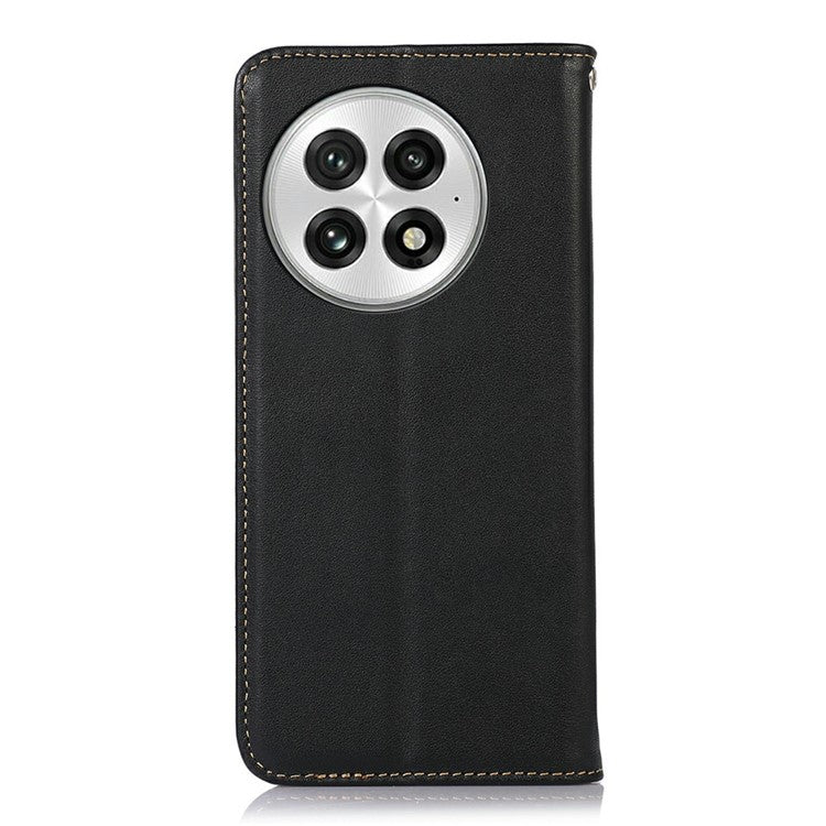 KHAZNEH For OnePlus 13 Case Genuine Cow Leather Wallet Phone Cover Nappa Texture - Black