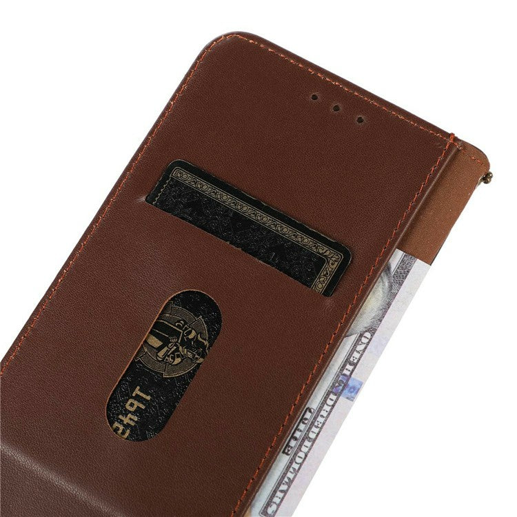 KHAZNEH For OnePlus 13 Case Genuine Cow Leather Wallet Phone Cover Nappa Texture - Brown