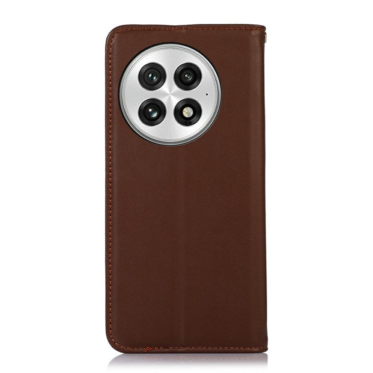 KHAZNEH For OnePlus 13 Case Genuine Cow Leather Wallet Phone Cover Nappa Texture - Brown