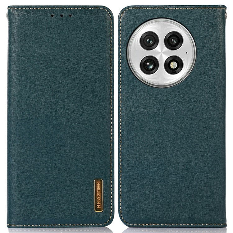 KHAZNEH For OnePlus 13 Case Genuine Cow Leather Wallet Phone Cover Nappa Texture - Green