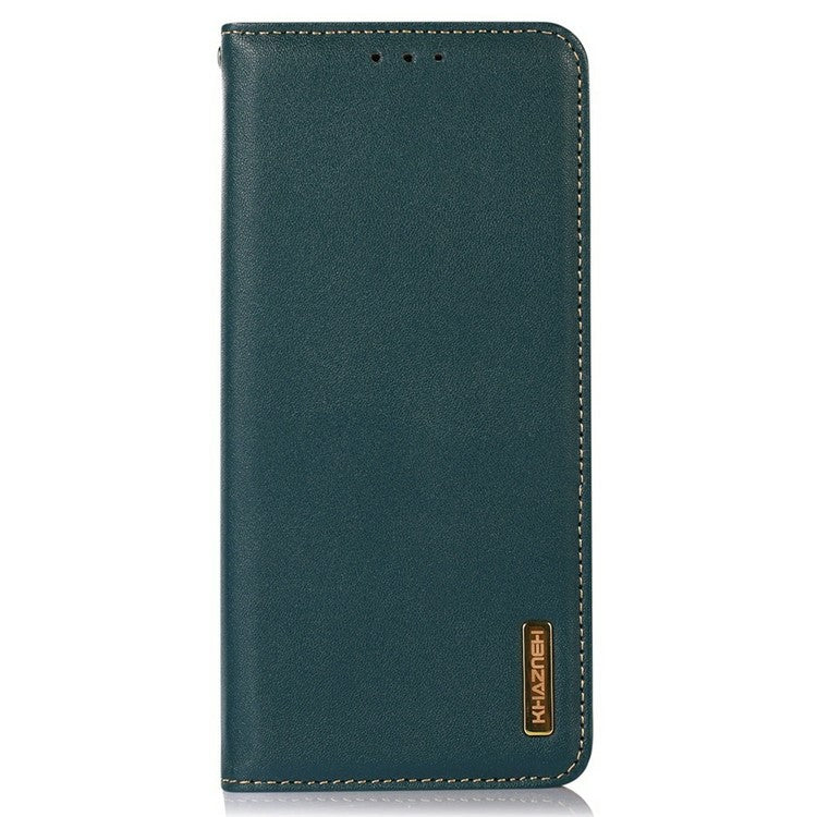 KHAZNEH For OnePlus 13 Case Genuine Cow Leather Wallet Phone Cover Nappa Texture - Green