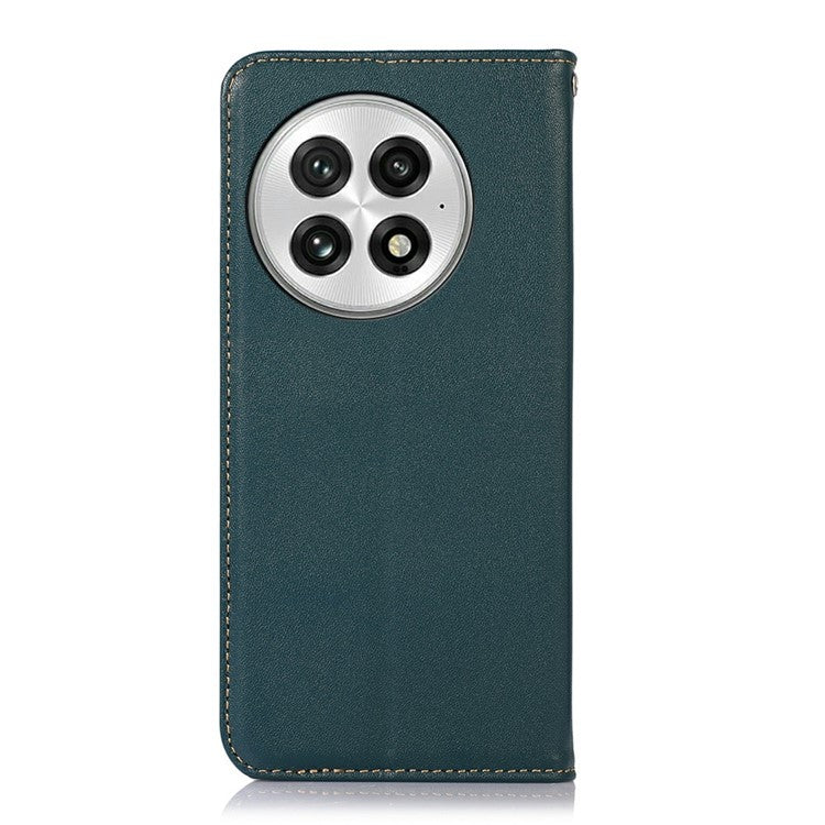 KHAZNEH For OnePlus 13 Case Genuine Cow Leather Wallet Phone Cover Nappa Texture - Green
