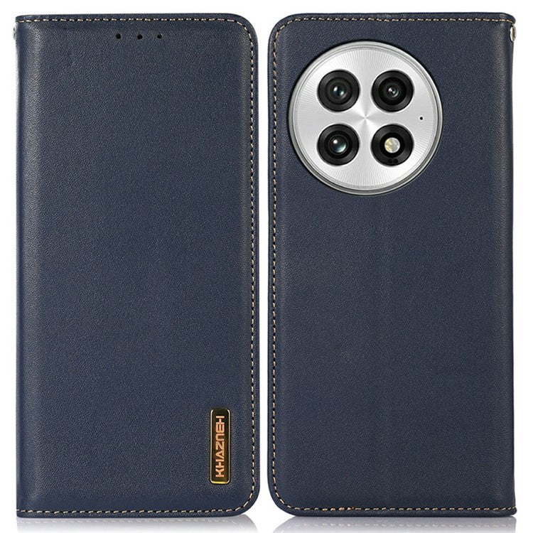 KHAZNEH For OnePlus 13 Case Genuine Cow Leather Wallet Phone Cover Nappa Texture - Blue