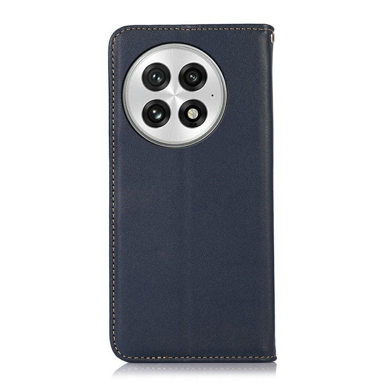 KHAZNEH For OnePlus 13 Case Genuine Cow Leather Wallet Phone Cover Nappa Texture - Blue