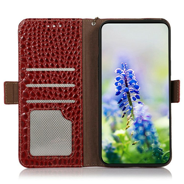 For Google Pixel 9a Case Crocodile Texture Genuine Cow Leather Phone Wallet Cover - Red