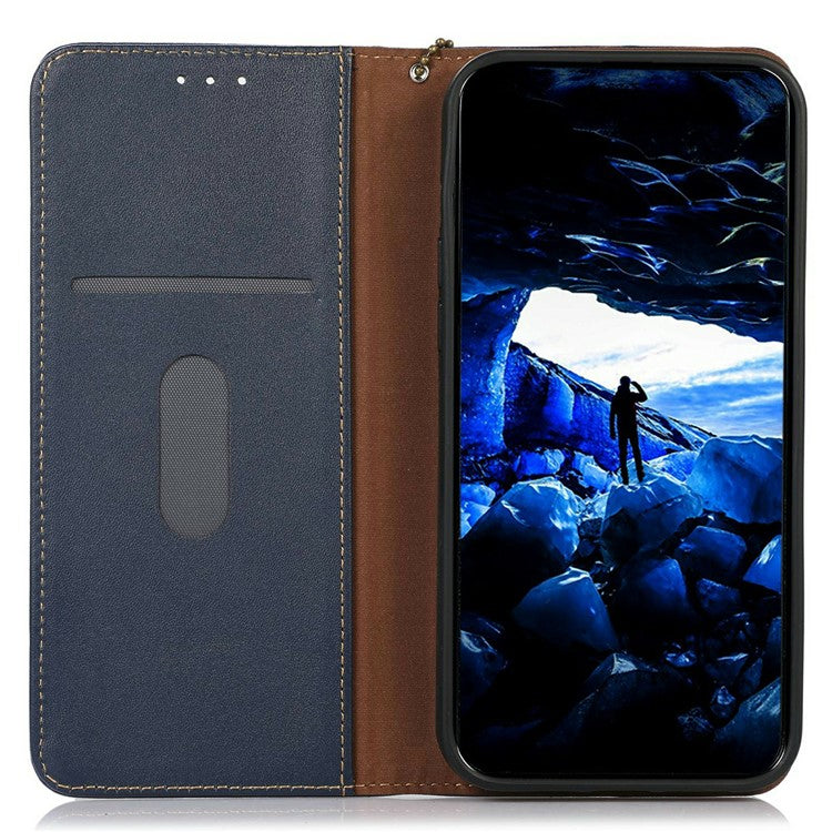 KHAZNEH For Google Pixel 9a Case Genuine Cow Leather Wallet Phone Cover Nappa Texture - Blue