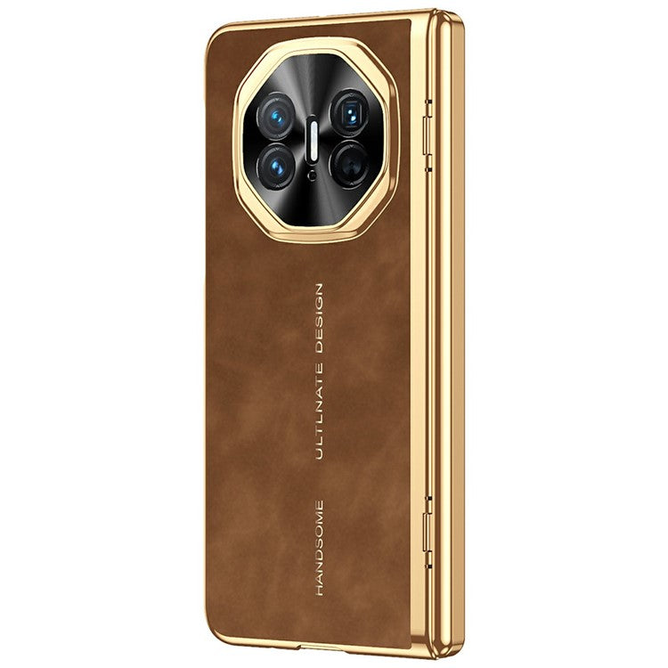 For Huawei Mate X3 4G Phone Case with Tempered Glass Film Electroplating Leather+PC Mobile Cover - Brown