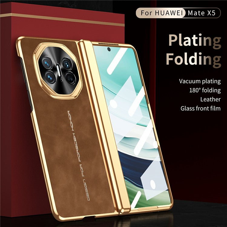 For Huawei Mate X3 4G Phone Case with Tempered Glass Film Electroplating Leather+PC Mobile Cover - Grey