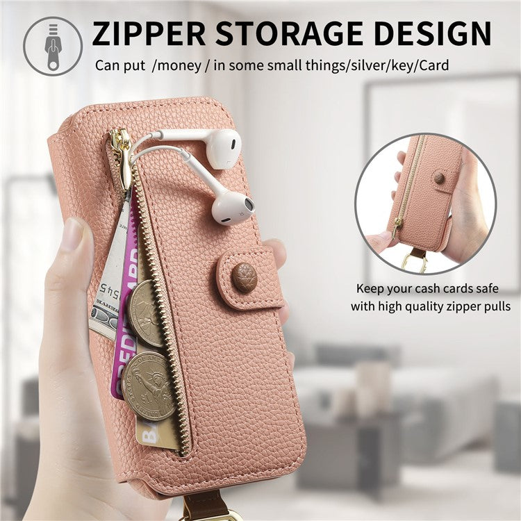 For Samsung Galaxy A05 4G Case RFID Blocking Zipper Wallet PU Leather Mobile Cover - Pink