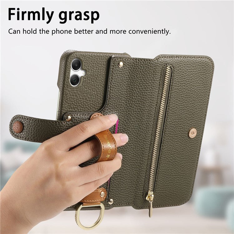 For Samsung Galaxy A05 4G Case RFID Blocking Zipper Wallet PU Leather Mobile Cover - Green