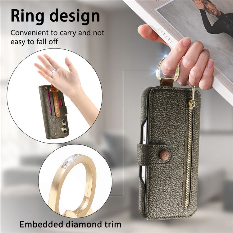 For Samsung Galaxy A05 4G Case RFID Blocking Zipper Wallet PU Leather Mobile Cover - Green