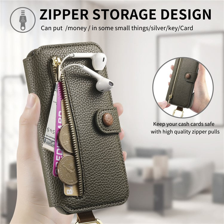 For Samsung Galaxy A05 4G Case RFID Blocking Zipper Wallet PU Leather Mobile Cover - Green