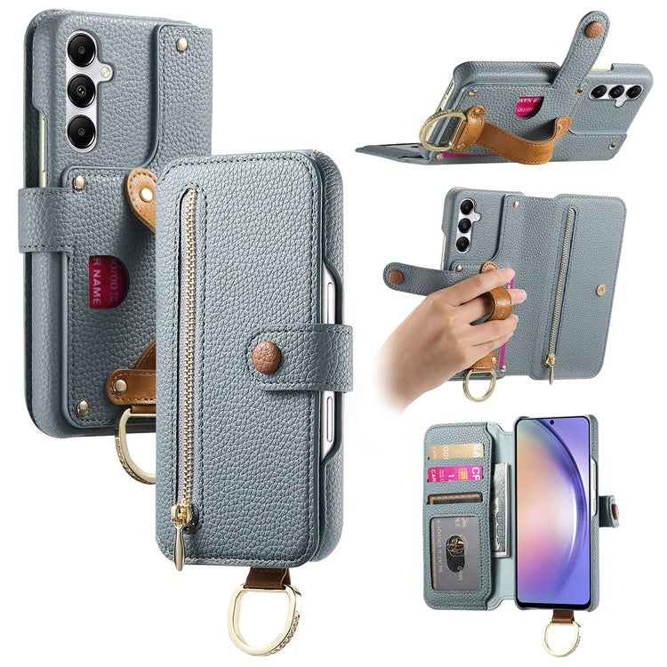 For Samsung Galaxy A25 5G (Global) (161.0 x 76.5 x 8.3mm) Case RFID Blocking Zipper Wallet PU Leather Mobile Cover - Blue